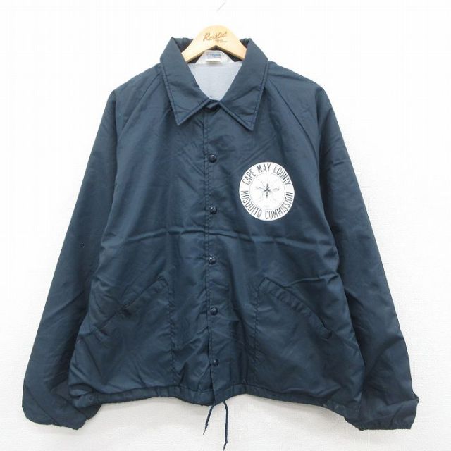 XL★古着 長袖 ナイロン ジャケット メンズ 80年代 80s 蚊 ラグラン USA製 紺 ネイビー 25oct23 中古 アウター ウインドブレーカー
