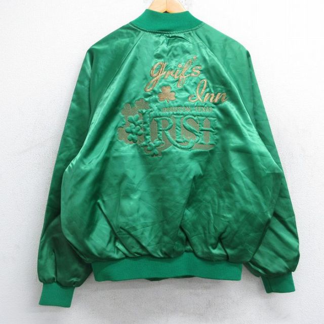 XL★古着 長袖 ナイロン ジャケット メンズ 80年代 80s アイリッシュ ノートルダム 刺繍 ラグラン USA製 緑 グリーン 【spe】 25oct24 中古 アウター ウインドブレーカー