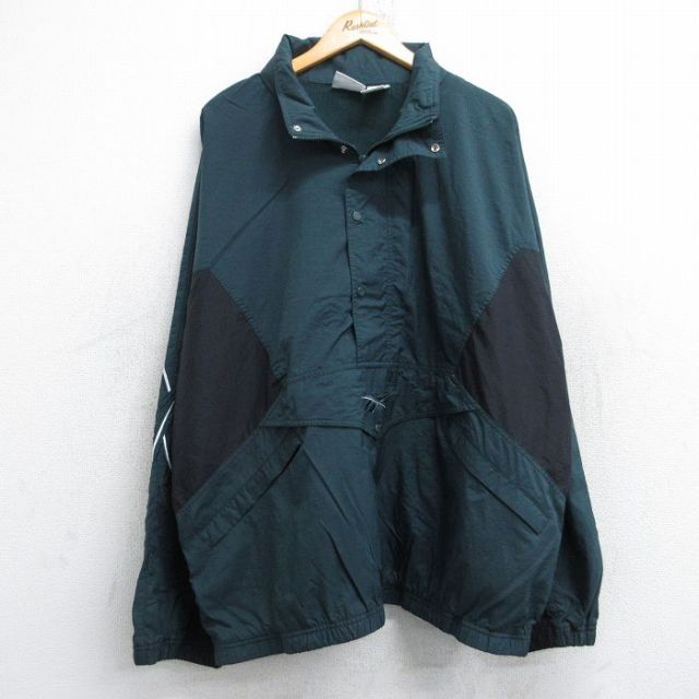 XL★古着 リーボック REEBOK 長袖 ハーフジップ アノラック ナイロン ジャケット メンズ 90年代 90s ビッグロゴ 大きいサイズ 濃緑他 グリーン 内側メッシュ 25oct24 中古 アウター ウインドブレーカー