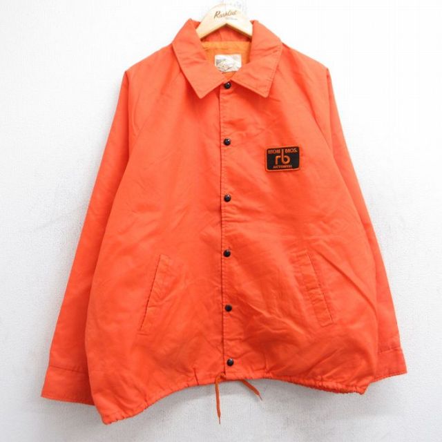 【20%OFF】L★古着 長袖 ナイロン ジャケット メンズ 80年代 80s ワッペン ラグラン カナダ製 オレンジ 25oct24 中古 アウター ウインドブレーカー