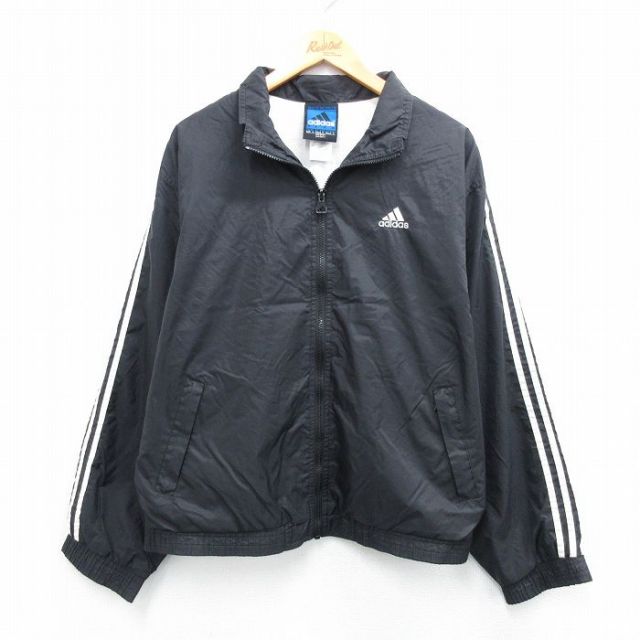 M★古着 アディダス adidas 長袖 ナイロン ジャケット メンズ 00年代 00s ワンポイントロゴ 黒 ブラック 3本ライン 【spe】 25oct24 中古 アウター ウインドブレーカー