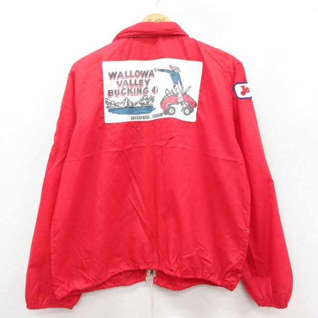 M★古着 長袖 ナイロン ジャケット メンズ 80年代 80s ワッペン 赤 レッド 25oct28 中古 アウター ウインドブレーカー