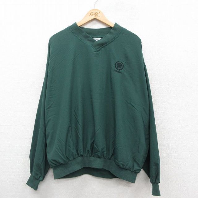 XL★古着 マンシングウェア 長袖 ナイロン ジャケット メンズ 90年代 90s キャデラック 大きいサイズ Vネック USA製 緑 グリーン 25oct28 中古 アウター ウインドブレーカー