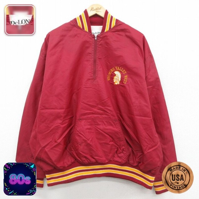 【50%OFF】デロング 80s ハーフジップナイロンジャケット USCトロージャンズ レッド XL | 古着