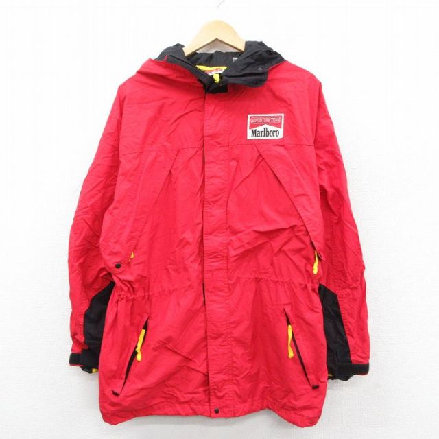 L★古着 マルボロ 長袖 ナイロン ジャケット パーカー メンズ 90年代 90s ワンポイントロゴ 赤他 レッド 内側メッシュ 【spe】 25oct30 中古 アウター ウインドブレーカー