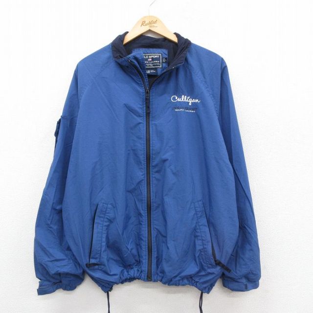 L★古着 ラルフローレン Ralph Lauren ポロスポーツ 長袖 ブランド ナイロン ジャケット メンズ ワンポイントロゴ ラグラン 紺 ネイビー 内側メッシュ 【spe】 25oct30 中古 アウター ウインドブレーカー