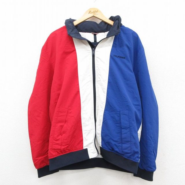 【20%OFF】L★古着 トミーヒルフィガー TOMMY HILFIGER 長袖 ブランド ナイロン ジャケット メンズ ワンポイントロゴ マルチカラー 青他 ブルー 内側メッシュ 25oct31 中古 アウター ウインドブレーカー