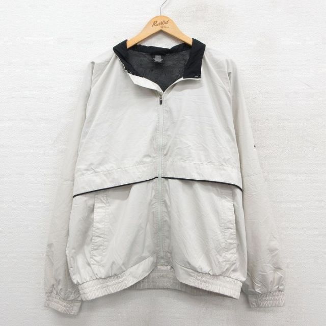 XL★古着 ナイキ NIKE ゴルフ 長袖 ナイロン ジャケット メンズ ワンポイントロゴ 大きいサイズ 白系 ホワイト 内側メッシュ 25oct31 中古 アウター ウインドブレーカー