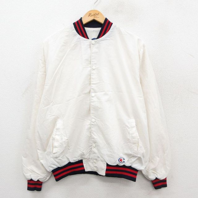 L★古着 チャンピオン champion 長袖 ナイロン ジャケット メンズ 90年代 90s ワンポイントロゴ USA製 白他 ホワイト 【spe】 25oct31 中古 アウター ウインドブレーカー