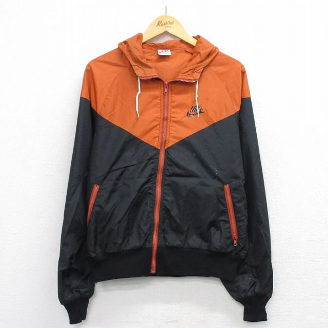 M★古着 ナイキ NIKE 長袖 ナイロン ジャケット パーカー メンズ 70年代 70s ワンポイントロゴ オレンジウォッシュタグ ラグラン ツートンカラー USA製 黒他 ブラック 【spe】 25nov04 中古 アウター ウインドブレーカー