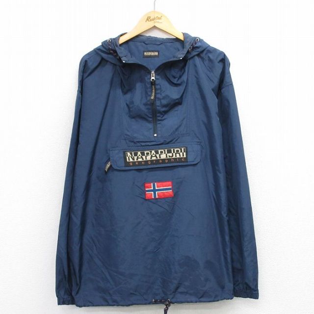 XL★古着 長袖 ハーフジップ ナイロン ジャケット アノラック パーカー メンズ ナパピリ ノルウェー 大きいサイズ 紺 ネイビー 25nov04 中古 アウター ウインドブレーカー