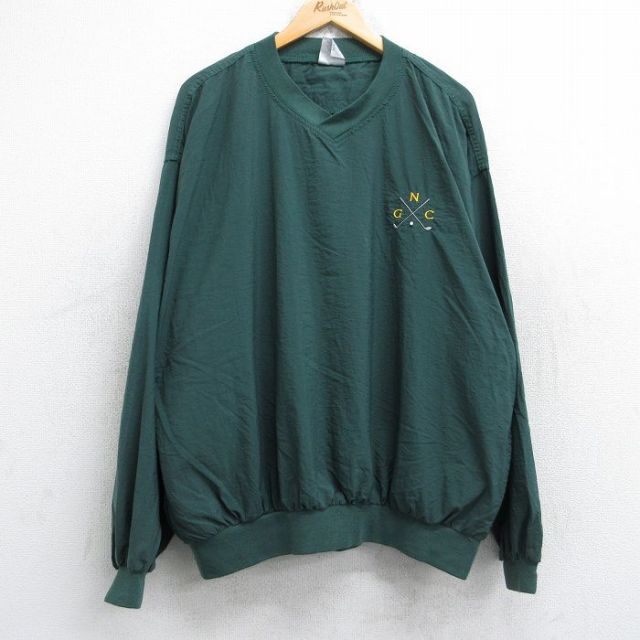 【20%OFF】XL★古着 マンシングウェア 長袖 ナイロン ジャケット メンズ 90年代 90s ゴルフ GNC 大きいサイズ Vネック USA製 緑 グリーン 25nov04 中古 アウター ウインドブレーカー