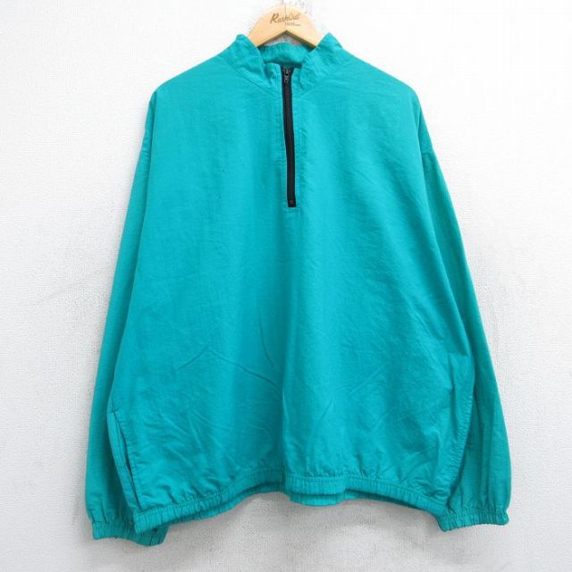 【50%OFF】90s ハーフジップナイロンジャケット ウインドブレーカー グリーン XL | 古着