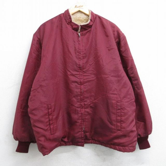 XL★古着 長袖 ナイロン ジャケット メンズ 80年代 80s スタンドカラー エンジ 内側ファー 25nov04 中古 アウター ウインドブレーカー