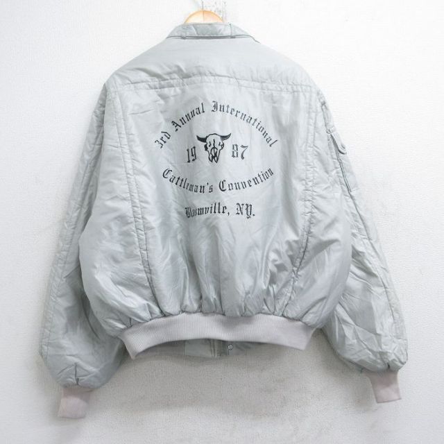 XL★古着 キングルイ 長袖 ナイロン ジャケット メンズ 80年代 80s ロングホーン USA製 薄グレー 【spe】 25nov04 中古 アウター ウインドブレーカー