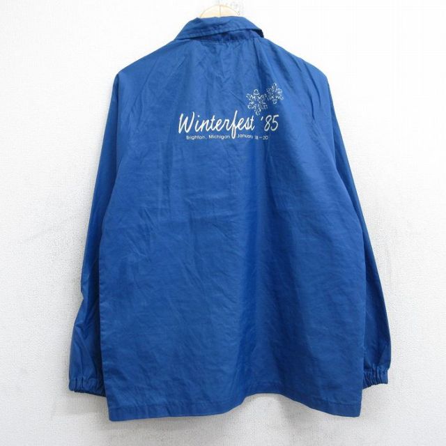 M★古着 長袖 ナイロン ジャケット メンズ 80年代 80s Winterfest 雪柄 ラグラン USA製 紺 ネイビー 25nov04 中古 アウター ウインドブレーカー