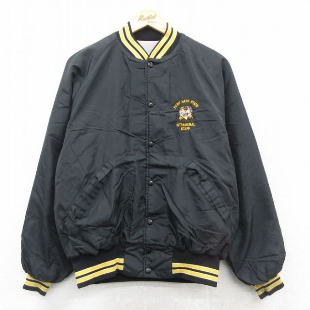XL★古着 Dunbrooke 長袖 ナイロン ジャケット メンズ 80年代 80s タイガー スタッフ ラグラン USA製 黒 ブラック 内側キルティング 25nov04 中古 アウター ウインドブレーカー