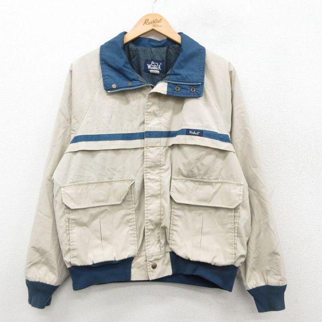 XL★古着 ウールリッチ WOOLRICH 長袖 ナイロン ジャケット メンズ 80年代 80s ラグラン 薄ベージュ他 カーキ 25nov04 中古 アウター ウインドブレーカー