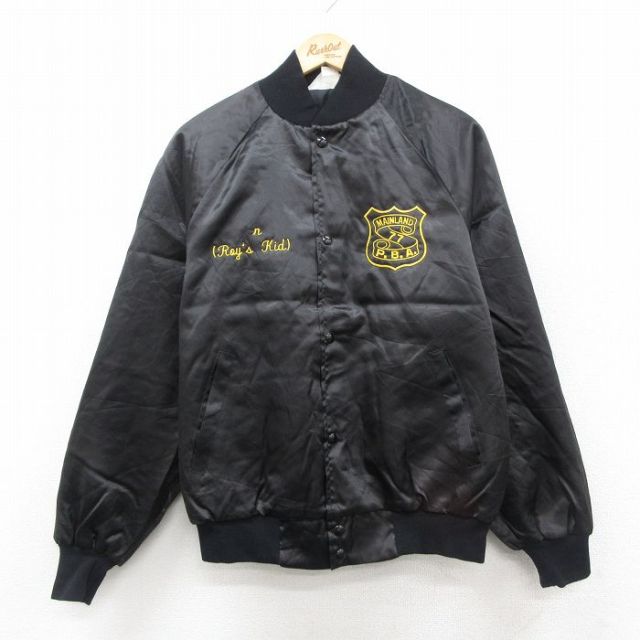 M★古着 長袖 ナイロン ジャケット メンズ 90年代 90s PBA ラグラン USA製 黒 ブラック 内側キルティング 25nov05 中古 アウター ウインドブレーカー