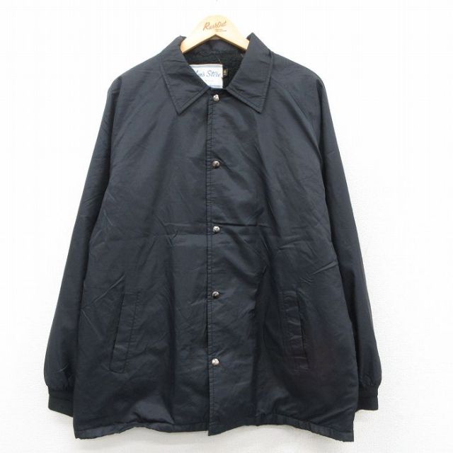 XL★古着 長袖 ナイロン ジャケット メンズ 90年代 90s ラグラン ロング丈 USA製 黒 ブラック 内側ファー 25nov05 中古 アウター ウインドブレーカー