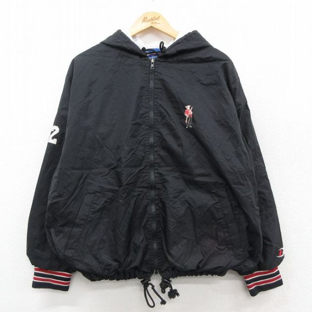 XL★古着 長袖 ナイロン ジャケット パーカー メンズ 90年代 90s USA製 黒他 ブラック 25nov05 中古 アウター ウインドブレーカー