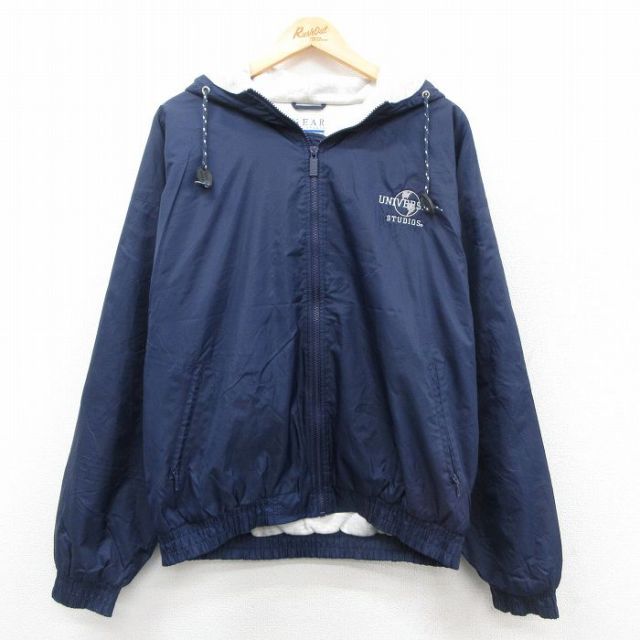 L★古着 長袖 ナイロン ジャケット パーカー メンズ 90年代 90s ユニバーサルスタジオ 紺 ネイビー 25nov05 中古 アウター ウインドブレーカー