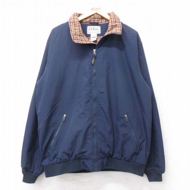 L★古着 エルエルビーン LLBEAN 長袖 ナイロン ジャケット メンズ 00年代 00s　ワンポイントロゴ 紺 ネイビー 内側フランネル 【spe】 25nov05 中古 アウター ウインドブレーカー