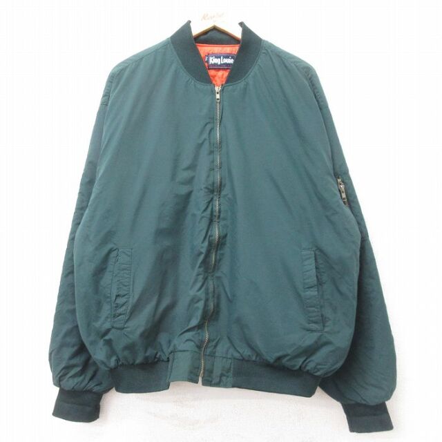 XL★古着 キングルイ 長袖 ナイロン ジャケット メンズ 90年代 90s 大きいサイズ USA製 濃緑 内側キルティング【spe】 25nov15