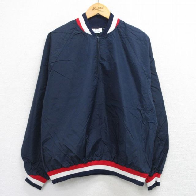 【50%OFF】ハーフジップナイロンジャケット ラグラン ネイビー XL | 古着