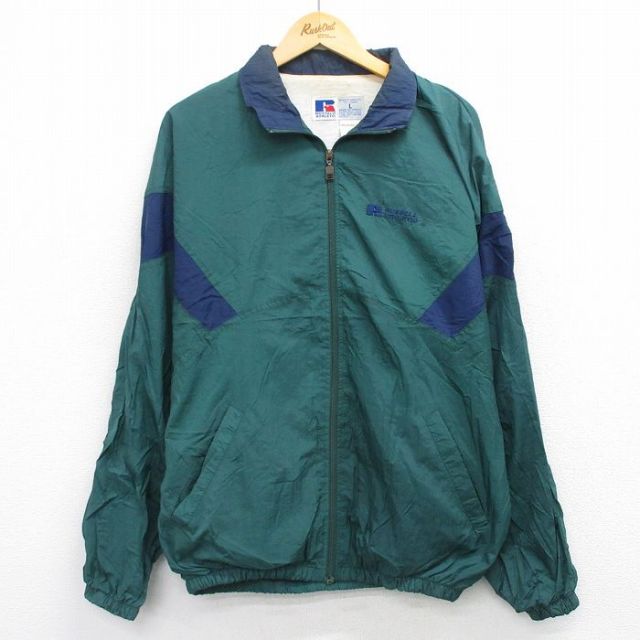 【50%OFF】ラッセル 00s ナイロンジャケット ワンポイントロゴ グリーン XL | 古着