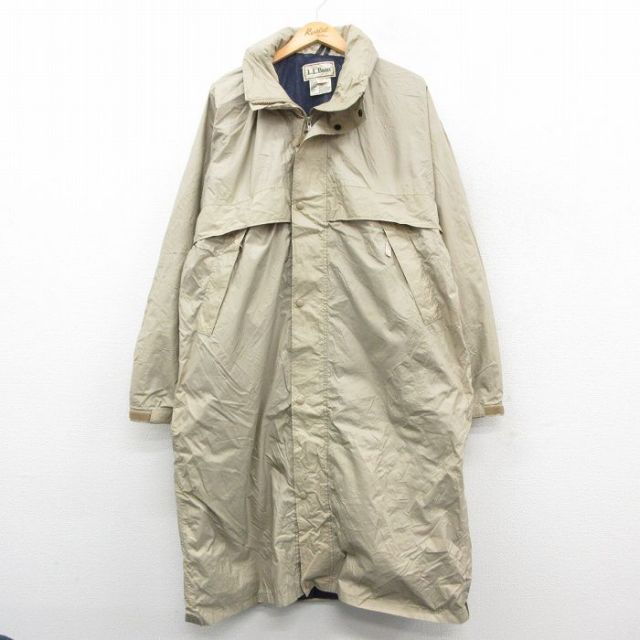 L★古着 エルエルビーン 長袖 ナイロン コート メンズ 90年代 90s ロング丈 ベージュ 内側メッシュ【spe】 25nov17