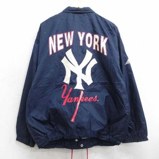 L★古着 長袖 ナイロン ジャケット メンズ 00年代 00s MLB ニューヨークヤンキース 紺 内側メッシュ メジャーリーグ ベースボール 野球【spe】 25nov18