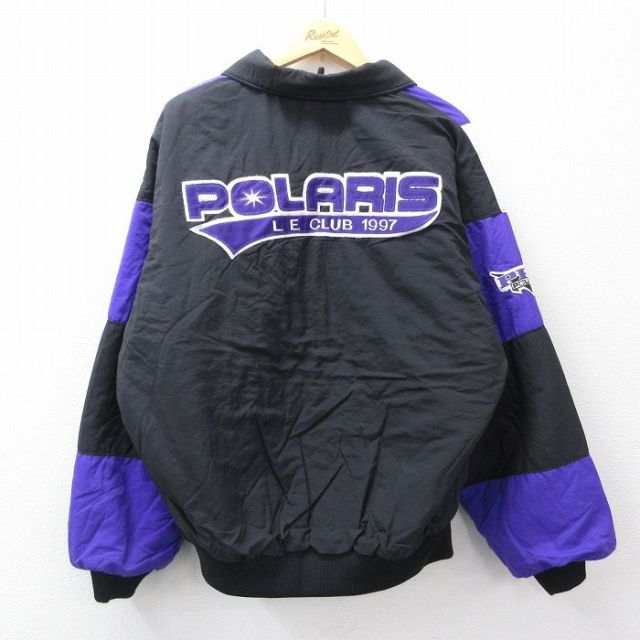 XL★古着 長袖 ナイロン ジャケット メンズ 90年代 90s POLARIS 大きいサイズ USA製 黒他 内側キルティング 25nov19