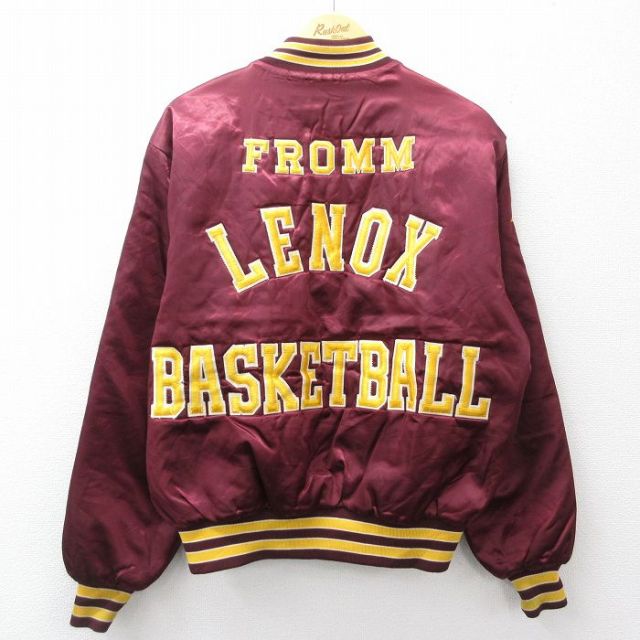 L★古着 スイングスター 長袖 ナイロン ジャケット メンズ 90年代 90s LENOX 刺繍 USA製 エンジ系他 内側キルティング 25nov19