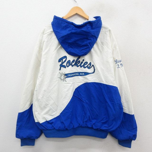 【20%OFF】XL★古着 長袖 ハーフジップ ナイロン ジャケット パーカー メンズ 90年代 90s TAUNTON ROCKIES ベースボール ツートンカラー 大きいサイズ USA製 青他【spe】 25nov19