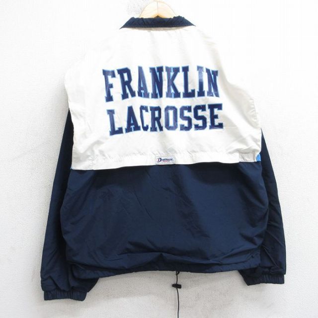 XL★古着 長袖 ナイロン ジャケット メンズ 90年代 90s フランクリン ラクロス ツートンカラー 大きいサイズ USA製 紺他 内側メッシュ 25nov20