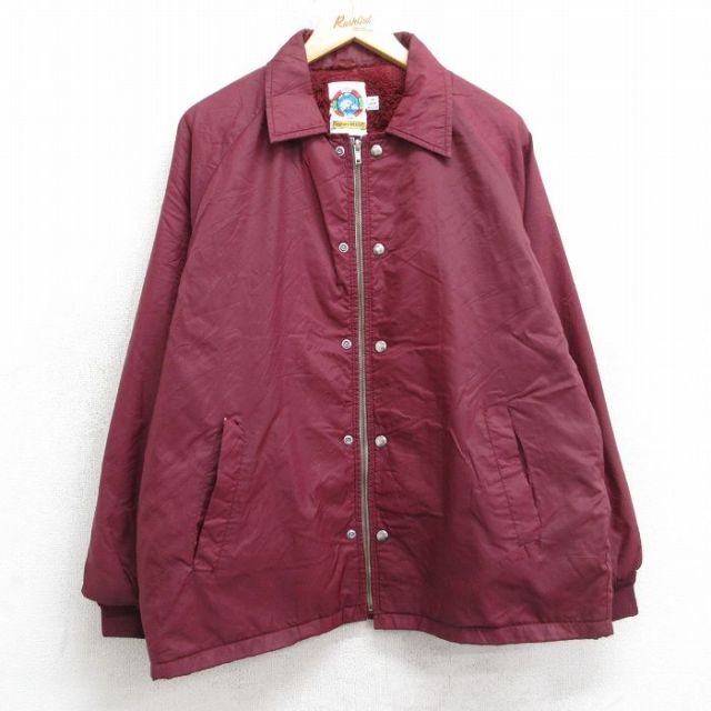L★古着 長袖 ナイロン ジャケット メンズ 90年代 90s ラグラン USA製 エンジ 内側ファー 25nov20