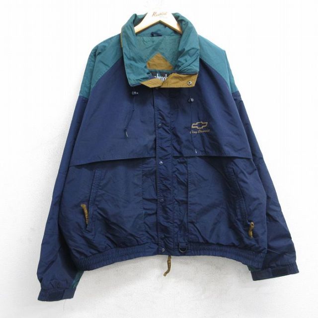 XL★古着 Dunbrooke 長袖 ナイロン ジャケット メンズ 90年代 90s シボレー 大きいサイズ 紺他 25nov20
