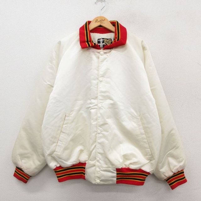 XL★古着 長袖 ナイロン ジャケット メンズ 80年代 80s ラグラン 襟付き USA製 白他 内側キルティング 25nov20