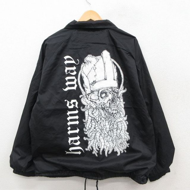 XL★古着 長袖 ロック バンド ナイロン ジャケット メンズ HARMSWAY ラグラン 黒【spe】 25nov20