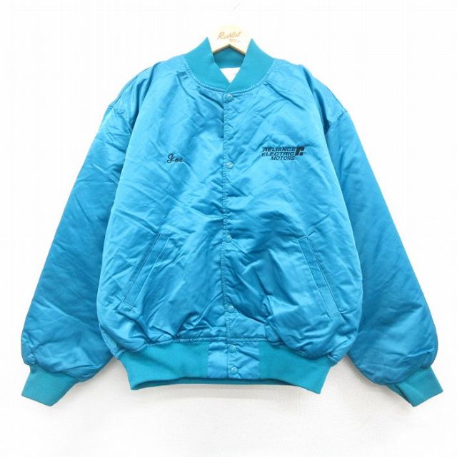 XL★古着 長袖 ナイロン ジャケット メンズ 90年代 90s RELIANCE ELECTRIC 大きいサイズ USA製 水色 内側キルティング 25nov20