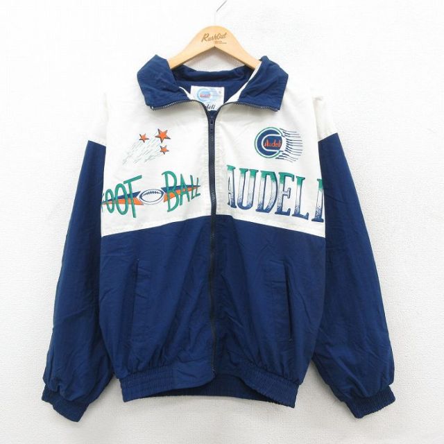 L★古着 長袖 ナイロン ジャケット メンズ 90年代 90s フットボール 紺他 内側メッシュ 25nov28