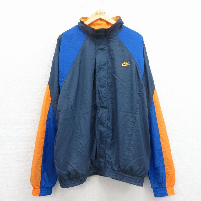 XL★古着 ナイキ NIKE 長袖 ナイロン ジャケット メンズ 90年代 90s ワンポイントロゴ 大きいサイズ ラグラン 紺【spe】 25nov25