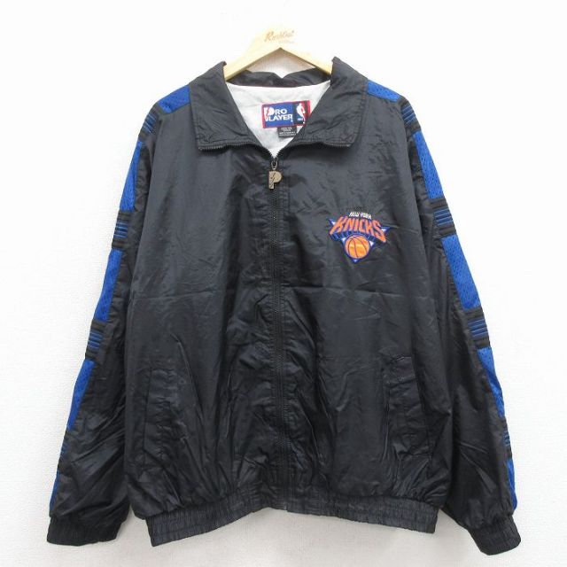 XL★古着 長袖 ナイロン ジャケット メンズ 00年代 00s NBA ニューヨークニックス 大きいサイズ 黒 バスケットボール 25nov25