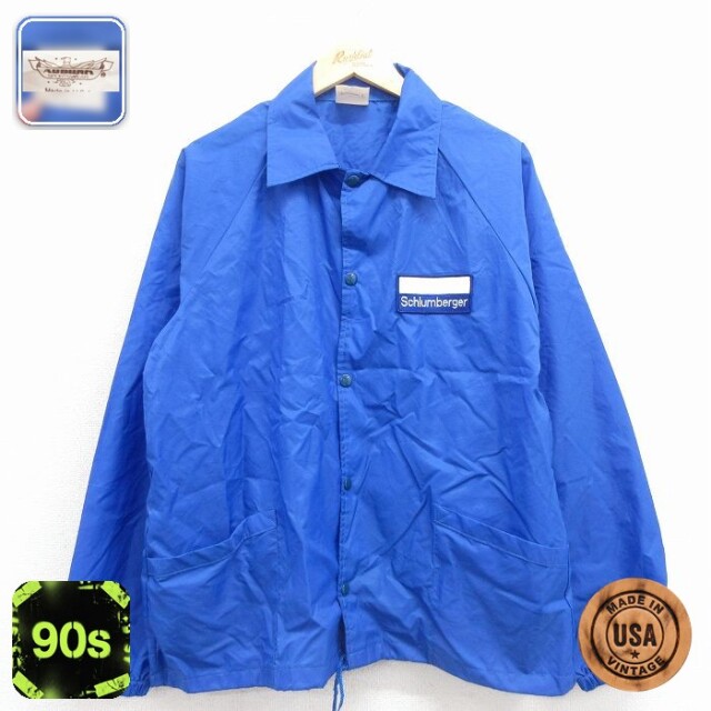 90s ラグランナイロンジャケット Schlumberger ブルー M | 古着