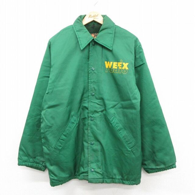 M★古着 長袖 ナイロン ジャケット メンズ 80年代 80s WEEX Radio 緑 内側ファー 25dec04