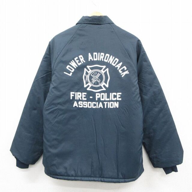 M★古着 長袖 ナイロン ジャケット メンズ 90年代 90s 消防士 ラグラン USA製 紺 内側ボア【spe】 25dec04