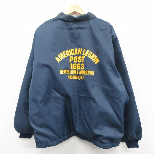 XL★古着 長袖 ナイロン ジャケット メンズ 90年代 90s アメリカンレジョン 大きいサイズ USA製 紺 内側ファー 25dec04