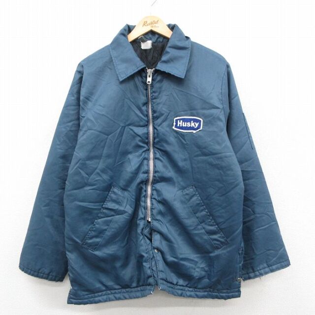 L★古着 長袖 ナイロン ジャケット メンズ 80年代 80s Husky 紺【spe】 25dec04