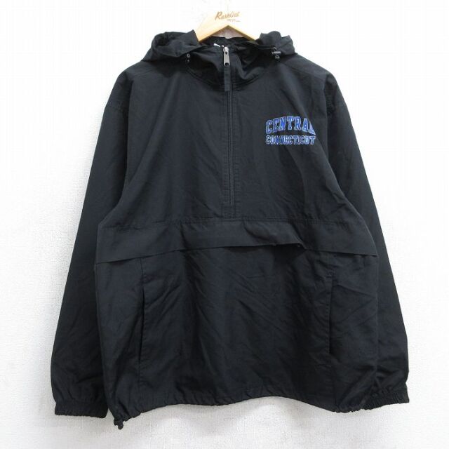 M★古着 チャンピオン champion 長袖 ハーフジップ ナイロン ジャケット パーカー メンズ 00年代 00s CENTRAL 黒 25dec04